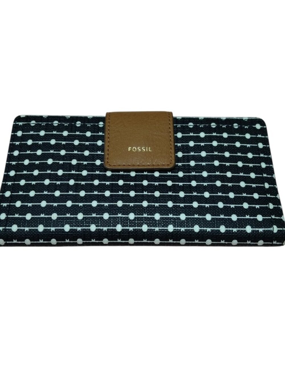 Fossil Faux Leather Geometric Print Emma Wallet Card Holder Snap Flap Multicolor